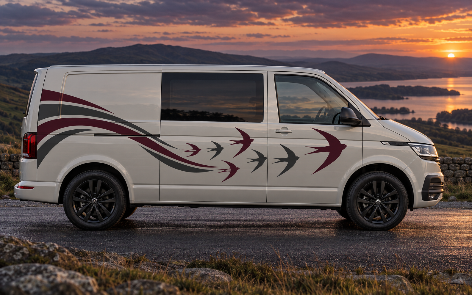 Night Flight swallow graphic fitted to a Volkswagen Transporter